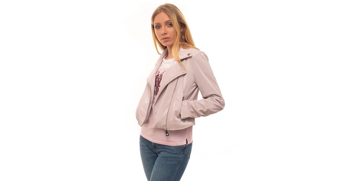 Guess Faux Leather Jacket Pink Polyurethane Lyst