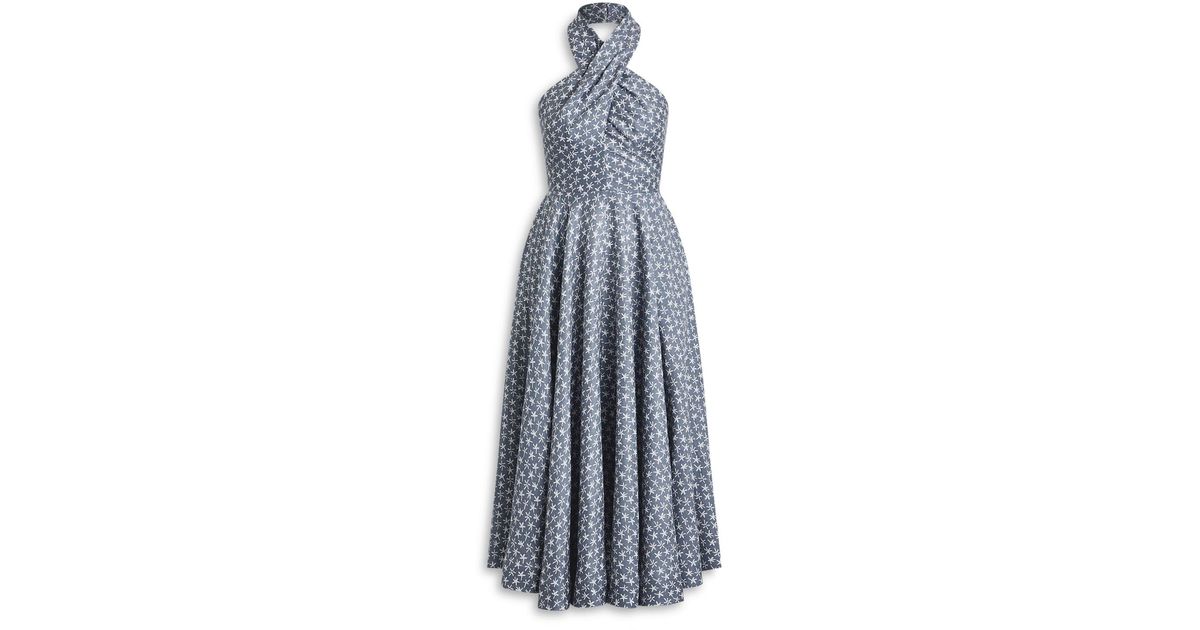 Scanlan Theodore Linen Printed Halter Dress in Blue | Lyst