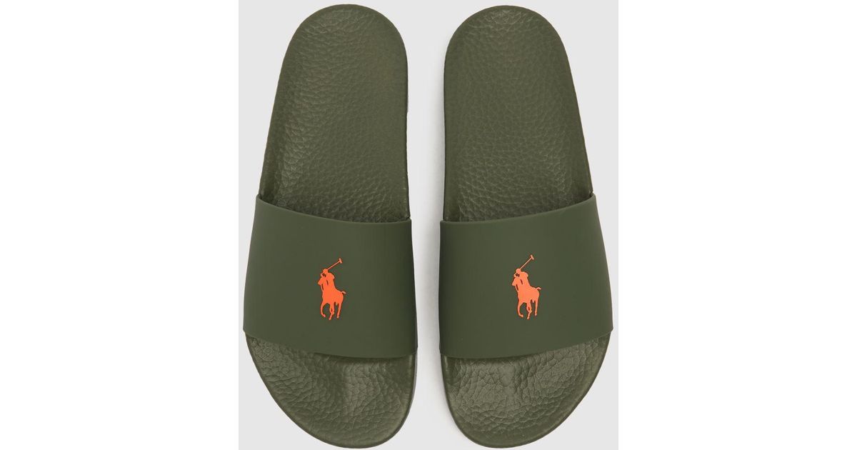 Polo Ralph Lauren Polo Slide Sandals in Khaki (Green) | Lyst UK