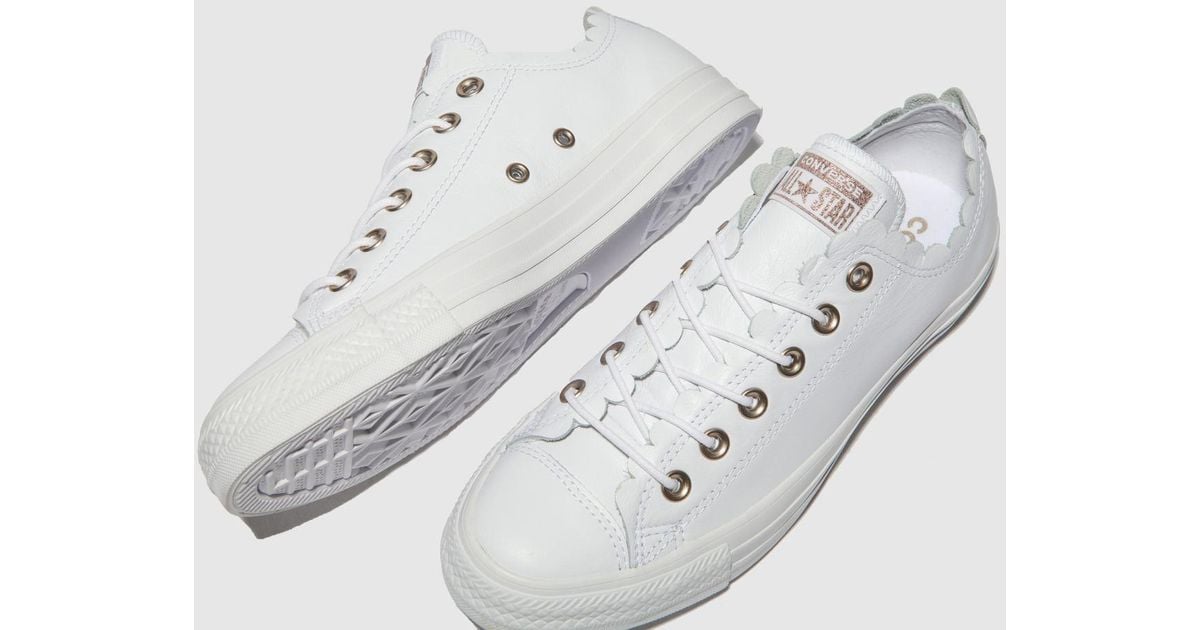 white leather frill converse