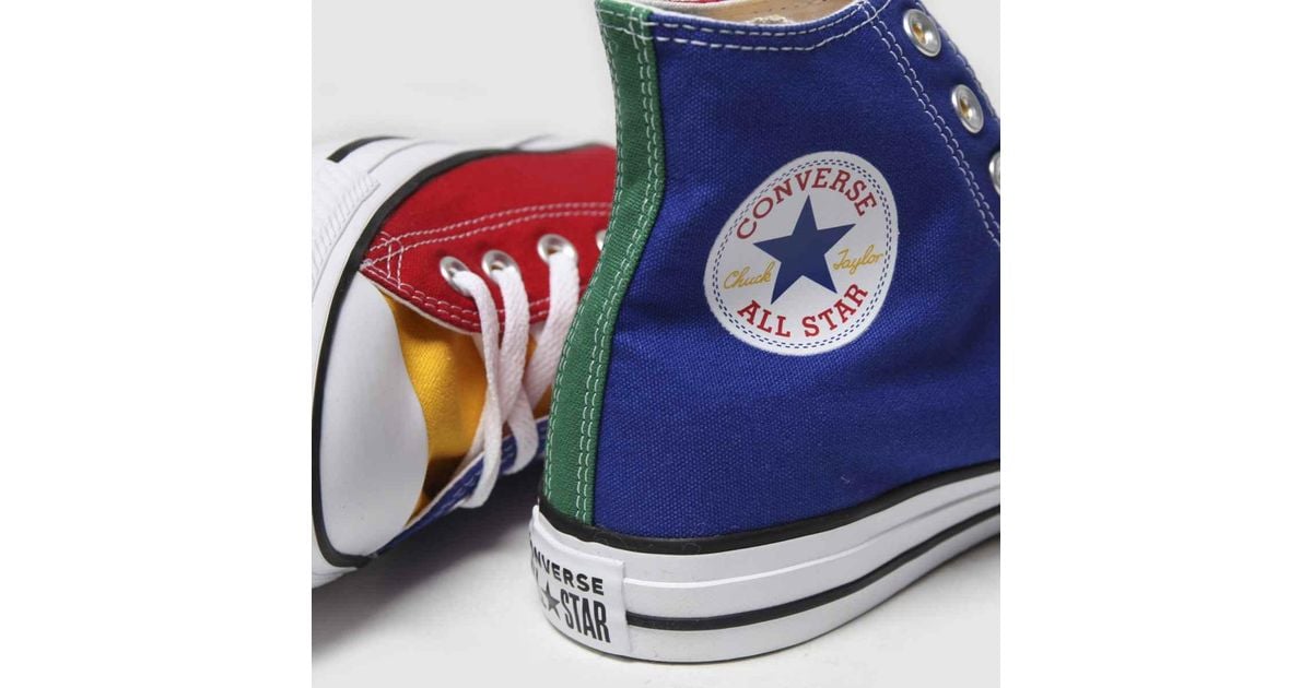 converse red & blue all star hi colour block trainers