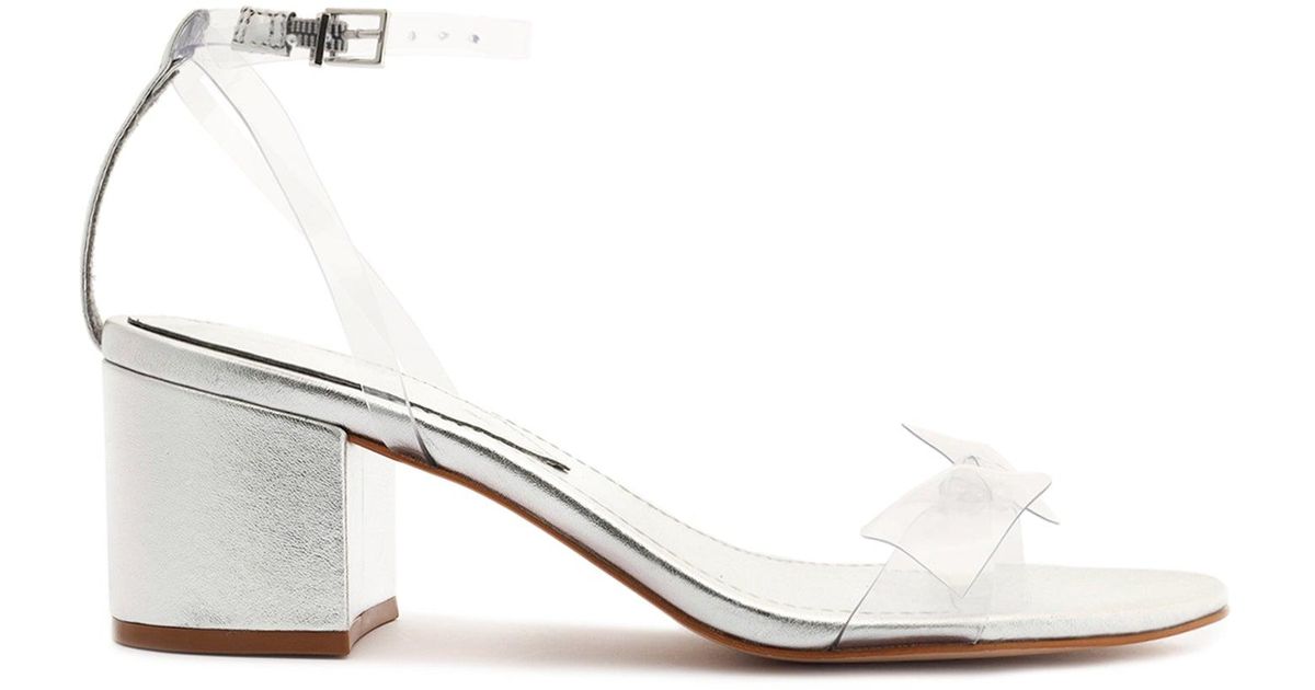 SCHUTZ SHOES Leather Elyda Mid Block Sandal in Silver (White) | Lyst