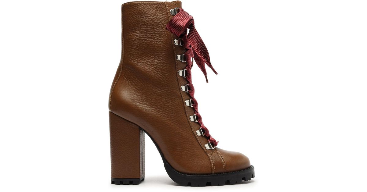 SCHUTZ SHOES Zhara Up Leather Bootie in Brown | Lyst