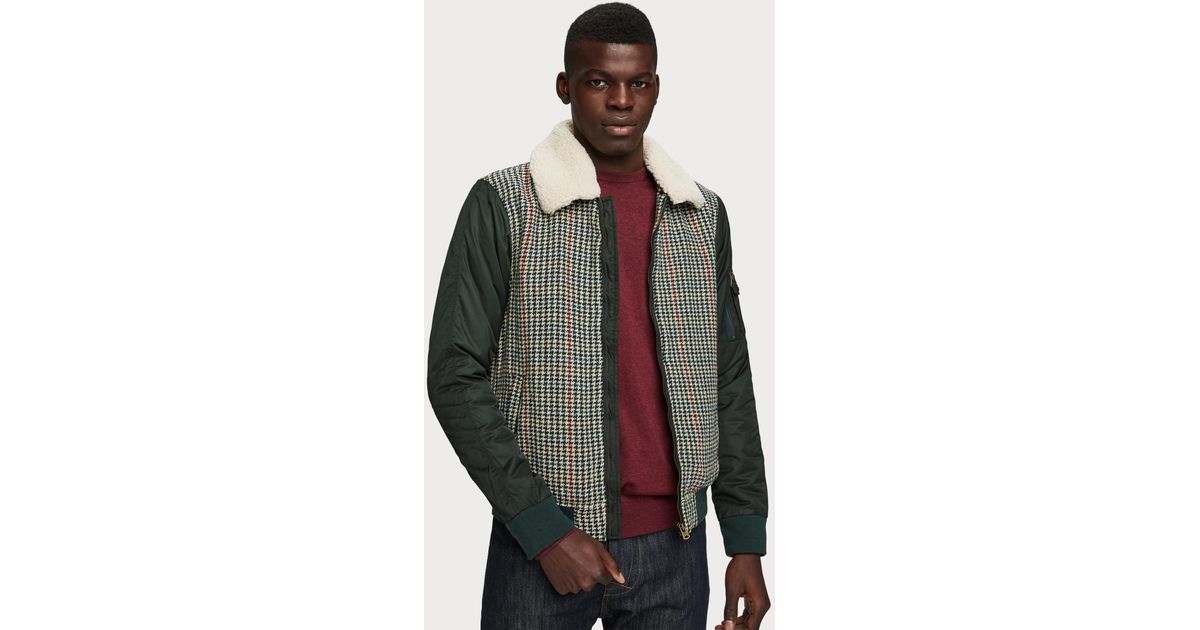 Scotch & Soda Wool Houndstooth Bomber Jacket in Combo a (Green) for Men | Lyst