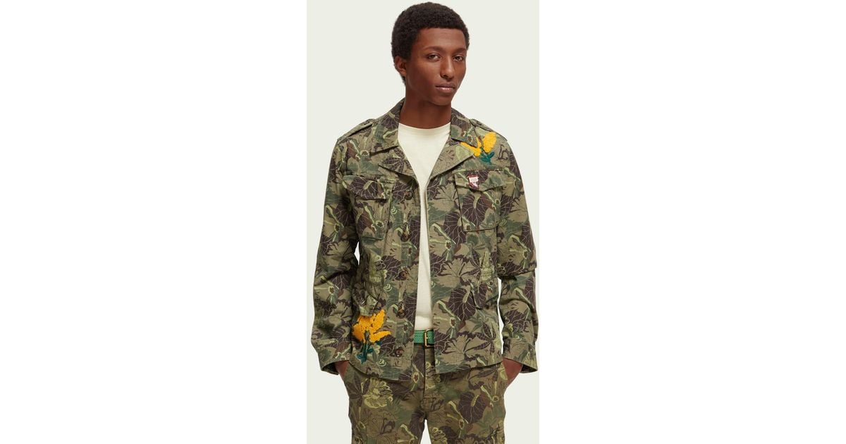 Scotch & Soda Embroidered Printed Army Field Jacket in Green for Men | Lyst