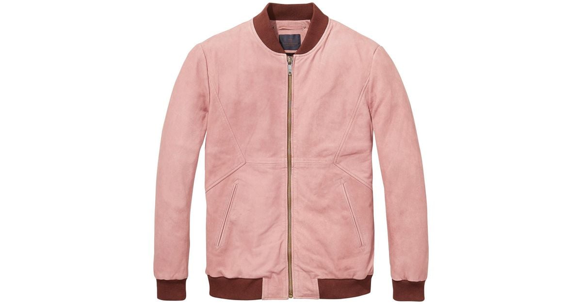 Scotch & Soda Suede Bomber Jacket in Pink for Men | Lyst