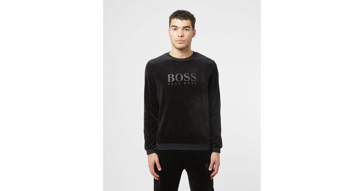 BOSS by HUGO BOSS Velour Crew Sweatshirt in Black for Men | Lyst