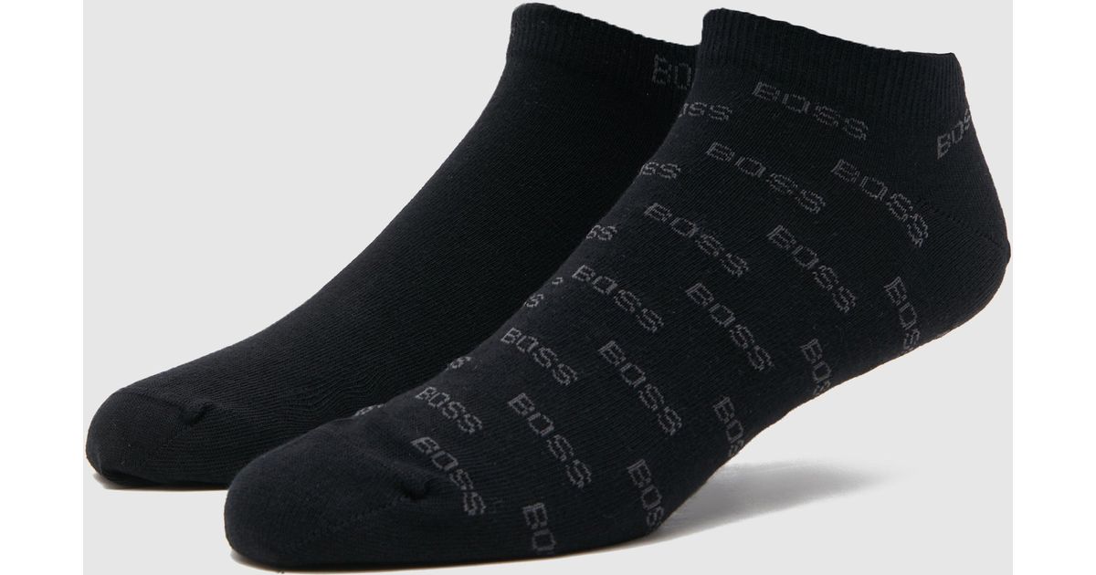 BOSS by HUGO BOSS Cotton 2 Pack All Over Logo Trainer Socks in Black