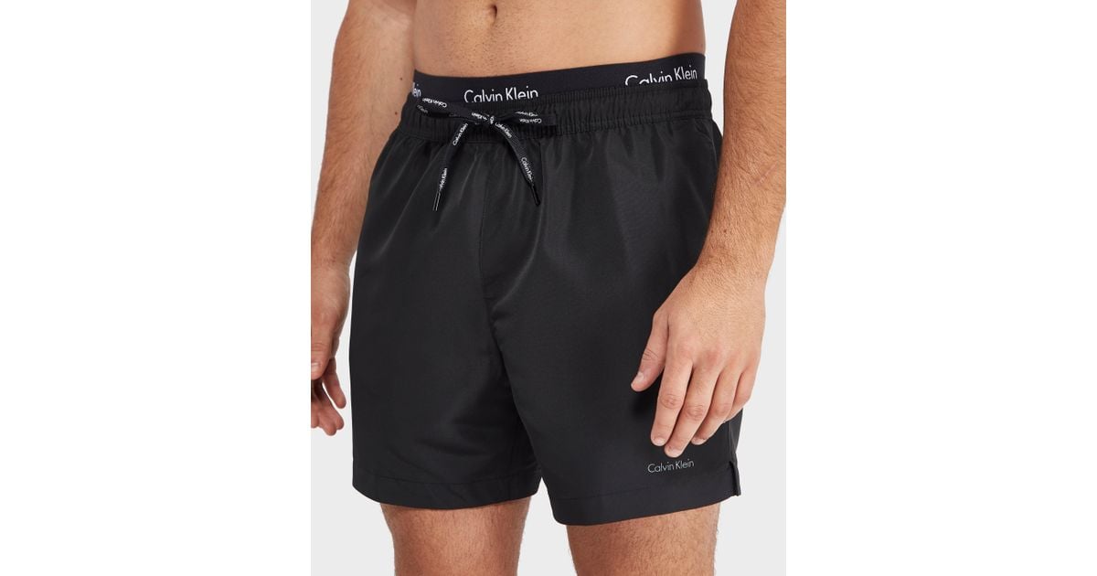 Calvin Klein Double Waistband Swim Shorts in Black for Men | Lyst
