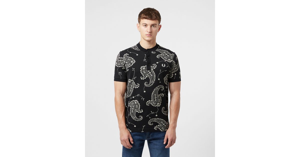 Fred Perry Paisley Henley Polo Shirt in Black for Men Lyst Canada
