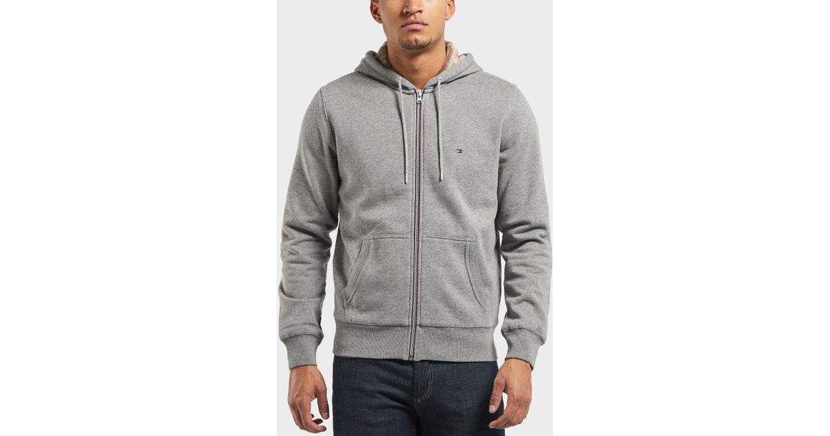 tommy hilfiger grey zip up moletom com capuz
