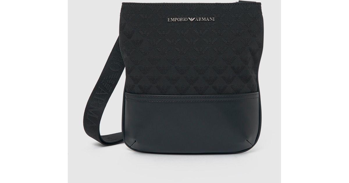 Emporio Armani Jacquard All Over Eagle Crossbody Bag in Black for Men