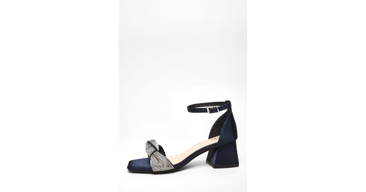Quiz Satin Diamante Knot Front Block Heeled Sandals in Black Lyst UK
