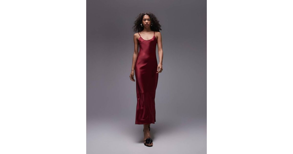 red slip dress topshop Topshop Velvet Cowl Neck Keyhole Back Mini Slip Dress Burgundy Red Petite Size 4