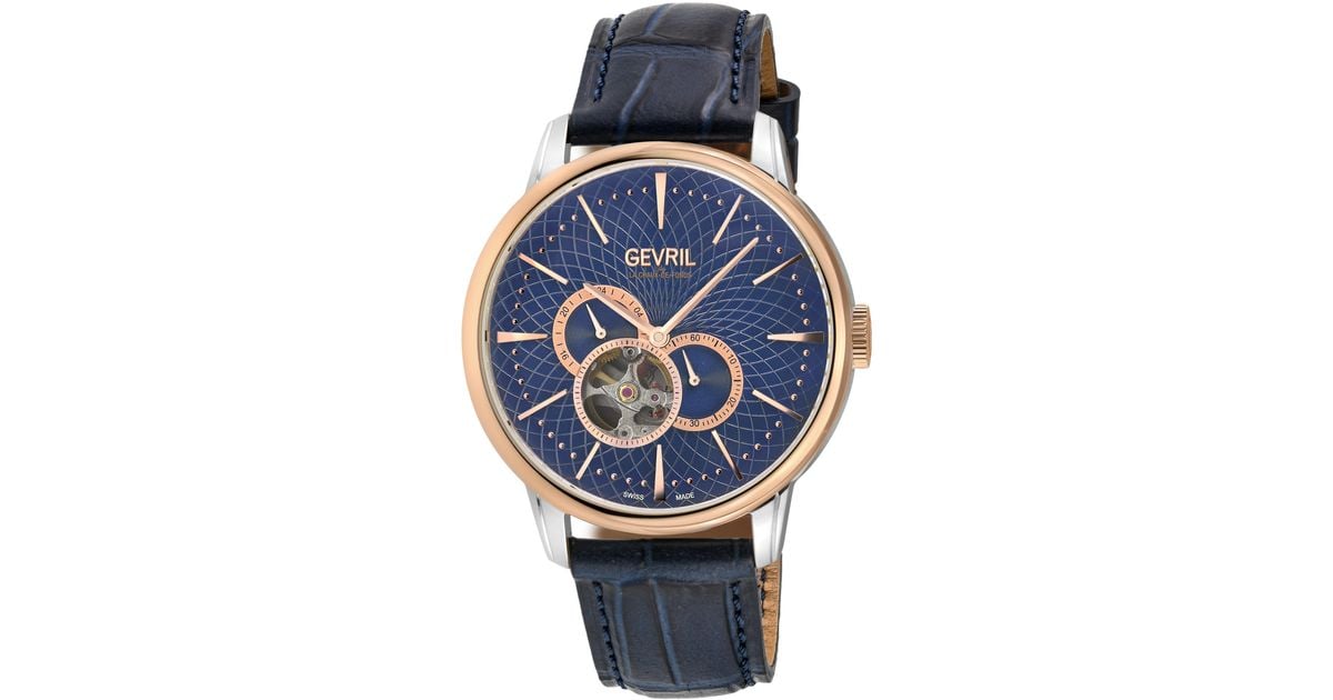 Gevril Mulberry Ss Case Rg Bezel Dial With Embossed Textured Genuine Italian Handmade Leather Strap in Grey for Men Lyst UK
