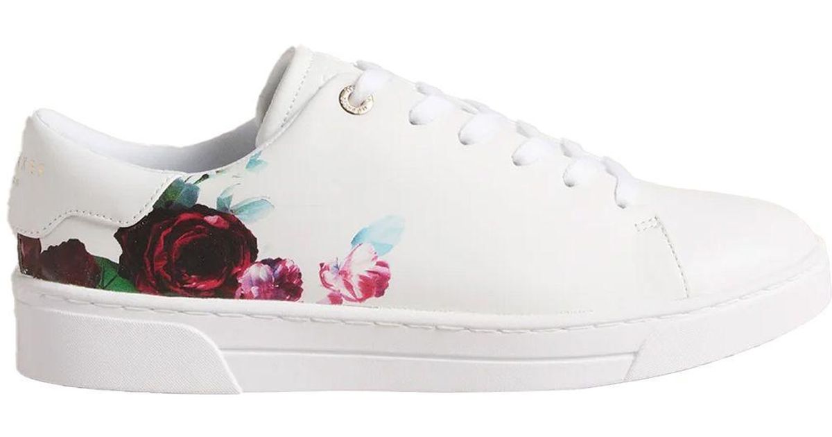 Ted Baker Artile Rose Print Trainers Leather in White | Lyst UK