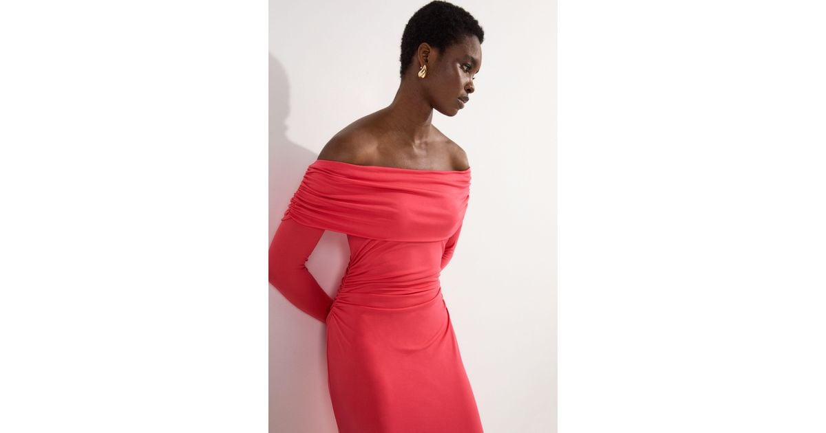 karen millen red bardot dress Karen Millen Oasis Red Bardot Dress Buy Karen Millen Metallic Taffeta Rosette Bardot Dress In Red