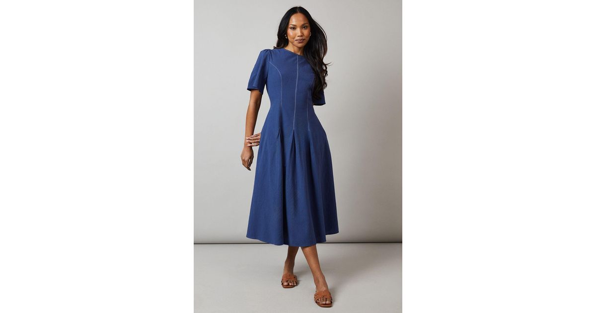 Maggy London Women's Short Sleeve Double Pleat Midi Dress - Lined Scuba Crepe With Pockets - View #9