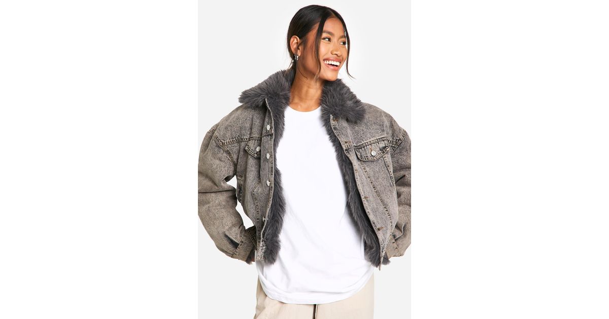 Boohoo Denim Jacket With Fur Jackets Coats Denim Fur Collar Pocket