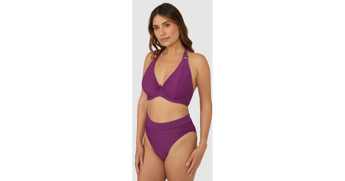 Gorgeous Textured Non Padded Plunge Underwire Bikini Top in Purple Lyst UK