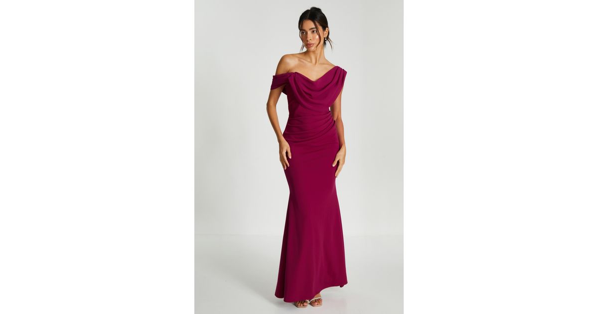 quiz asymmetric cowl neck maxi dress Quiz Dark Asymmetric Cowl Neck Maxi Dress in Red