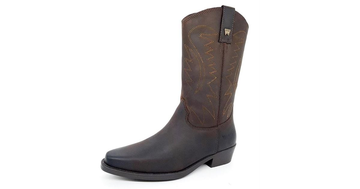 Wrangler Tex Hi Leather Dark Brown Biker Chelsea Cowboy Boots for men
