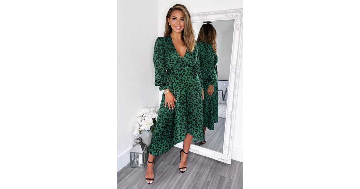 Long Sleeve Ax Paris Wrap For Over Dress Monki Wrap Midi Dress In Green  Leopard Print