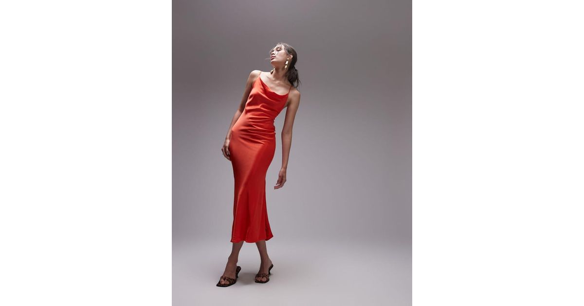 TOPSHOP Cowl Neck Scoop Back Midi Dress in Red Lyst UK