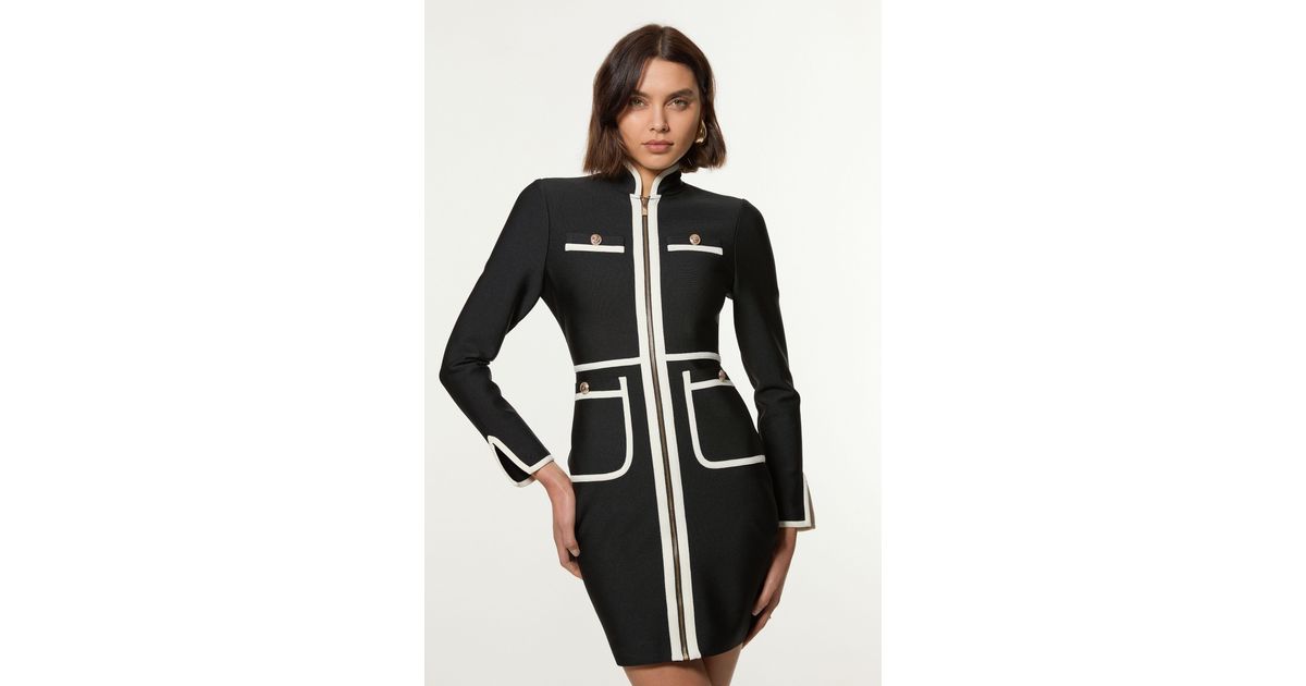 Karen Millen Figure Form Bandage Knit Piping Detail Military Dress in Black  | Lyst UK