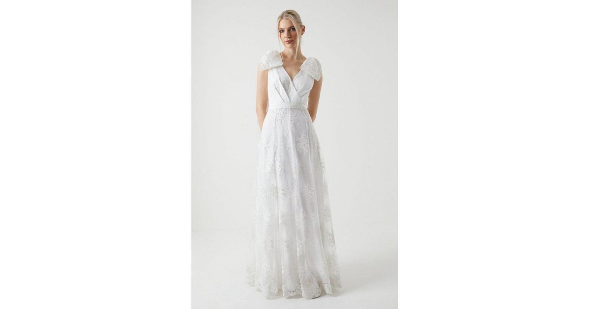 Coast☆Embroidered Mesh Bow Detail Wedding ドレス【UK発】 Coast Embroidered Mesh Bow Detail Wedding Dress in White