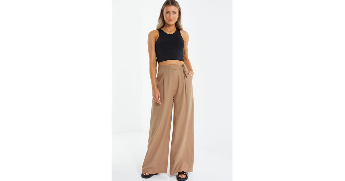 Quiz Stone High Waisted Wide Leg Trousers