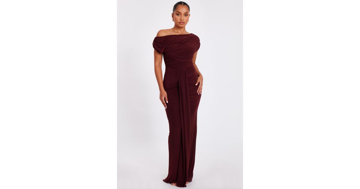 valora persephone off shoulder bustier dress Leena Off the Shoulder Corset Smooth Satin Gown Espresso / 12