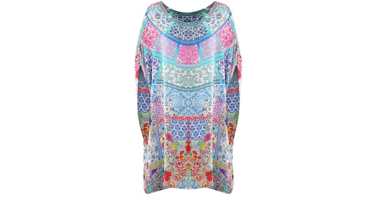 Inoa Martinique 12004 Floral Short Kaftan Cover Up Silk in Blue Lyst UK