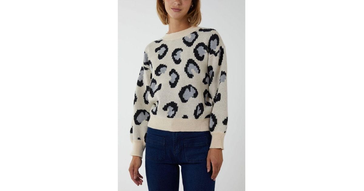 Blue Vanilla Gray Oversized Leopard Print Jumper