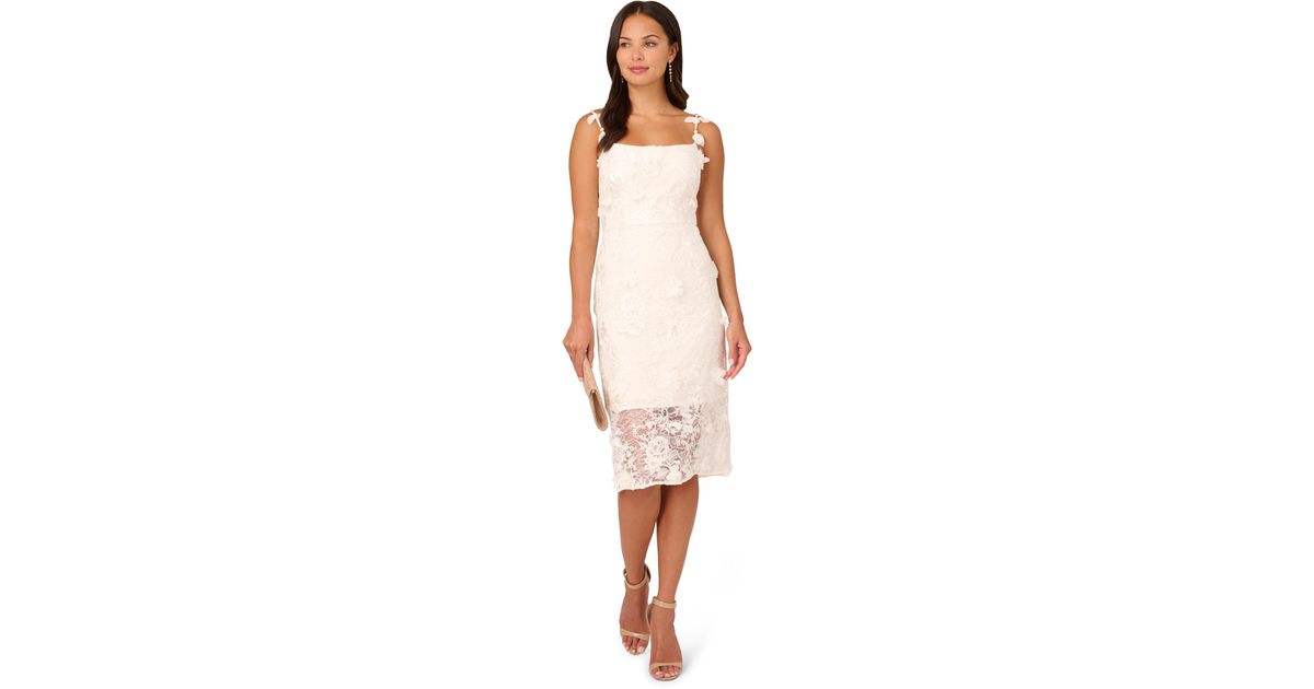 Adrianna Papell Embroidered Lace Midi Dress in White | Lyst UK