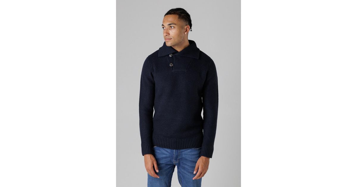 Kensington Eastside Dark Honeycomb Knit Jumper With Button Neck in 