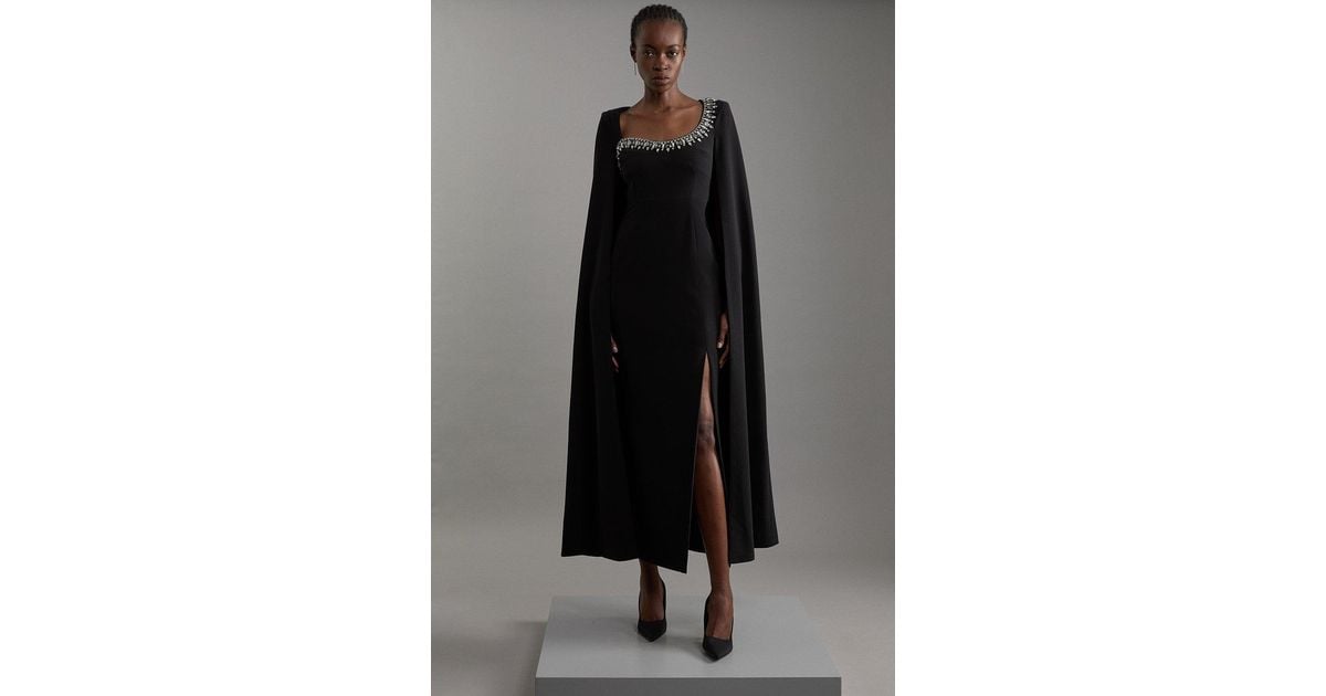 Karen Millen Crystal Embellished Viscose Crepe Woven Cape Maxi
