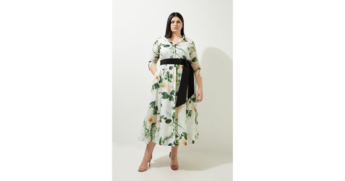 lydia millen spring floral silk cotton woven shirt dress White Lydia Millen Plus Size Floral Silk Cotton Woven Shirt Dress