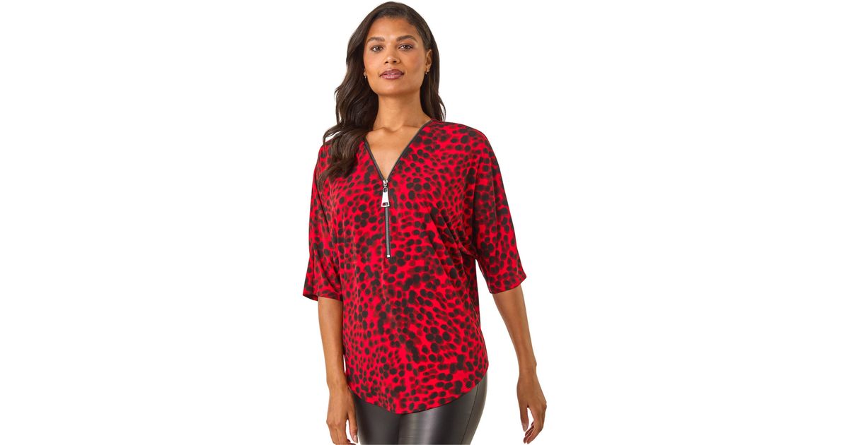 Circular Print Zip Front Top