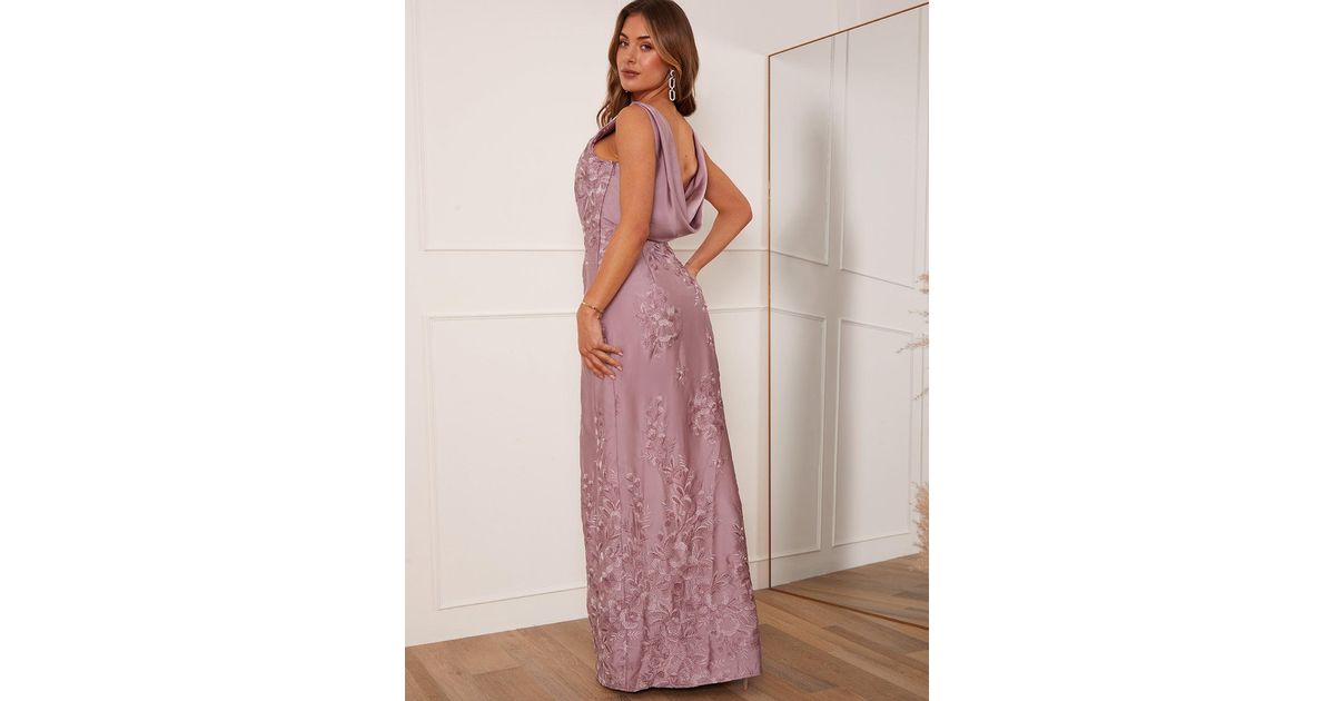 chinese dress ladies Chi Chi London One Shoulder Satin Polka Dot Maxi Dress in Blue :  Amazon.co.uk: Fashion main image 0