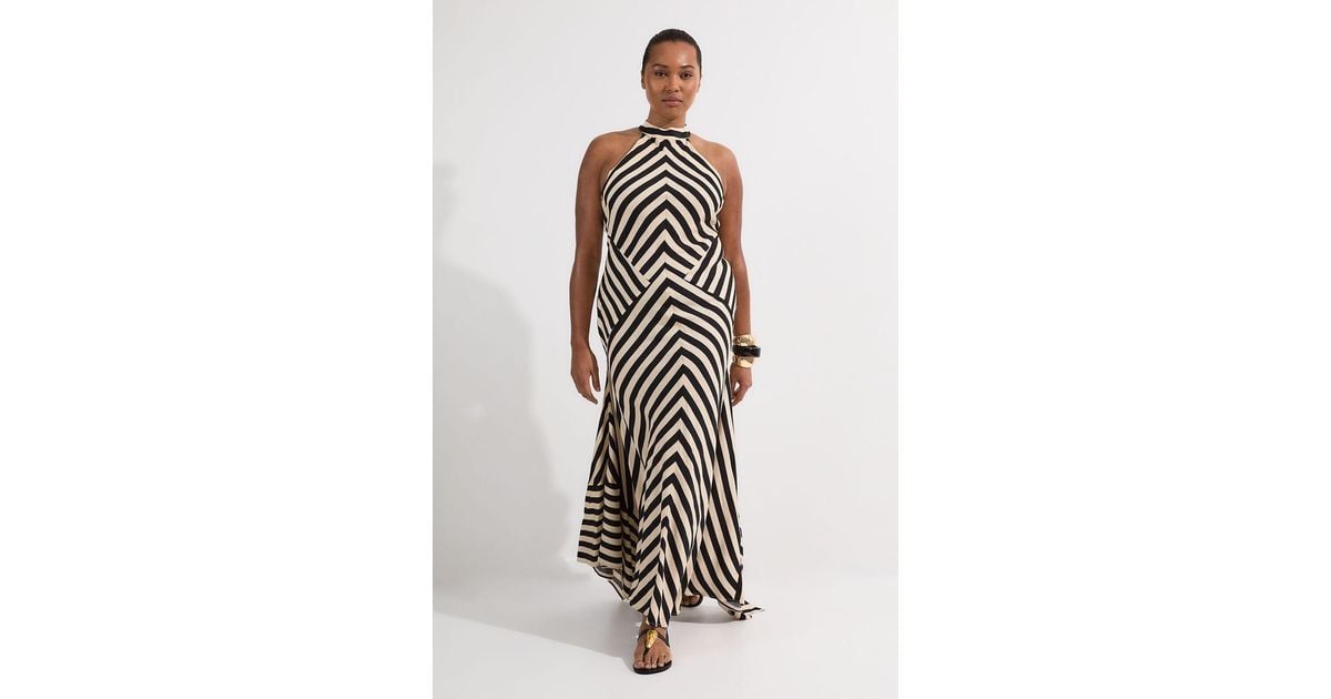 Karen Millen Plus Size Mono Fluid Stripe Cotton Mix Woven Maxi Halter Dress  in White | Lyst UK