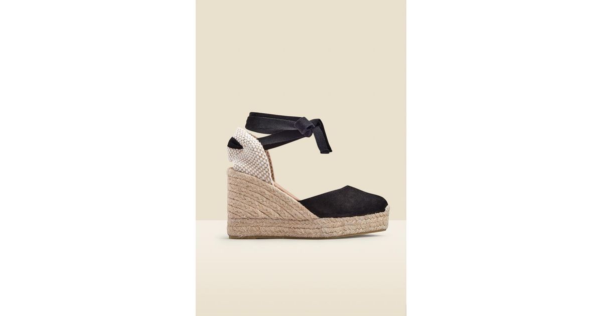 Sosandar Dorit Suede Closed Toe High Wedge Espadrille in Natural | Lyst UK