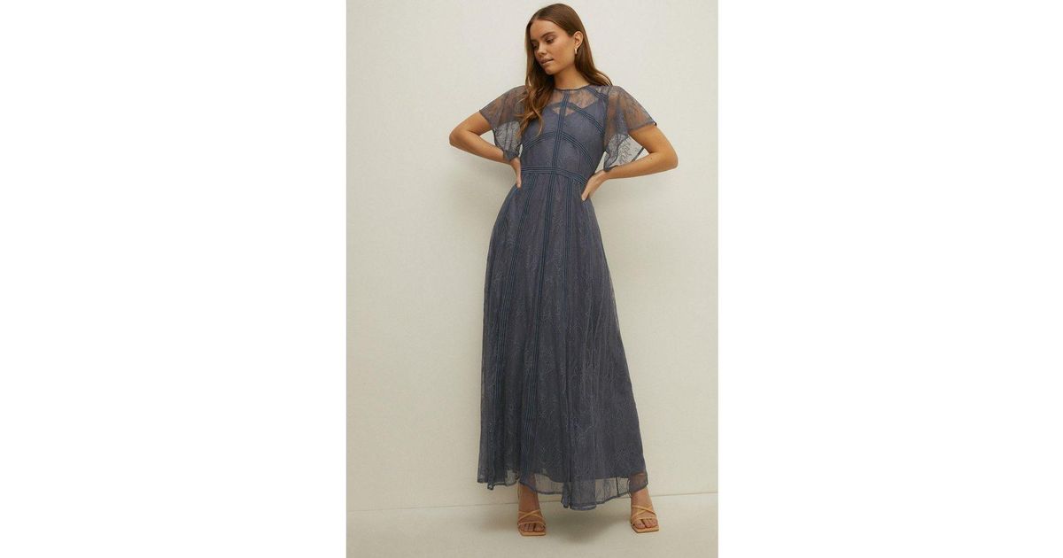 Oasis Premium Delicate Lace Maxi Dress Nylon in Blue | Lyst UK