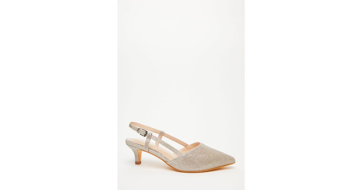 Quiz Wide Fit Gold Shimmer Low Court Heels in White Lyst UK