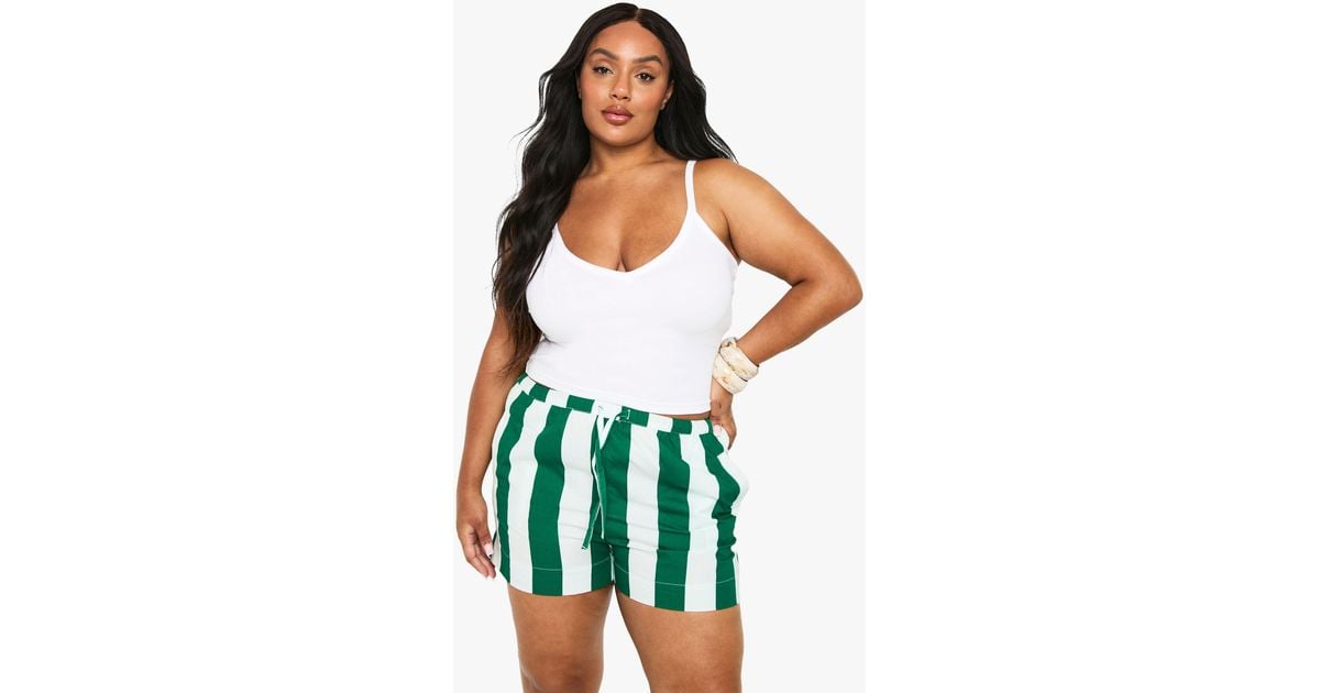 Boohoo Plus Wide Stripe Woven Flippy Shorts in Green Lyst UK
