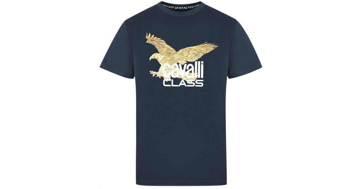 Class Roberto Cavalli Gold Eagle Logo Navy T-shirt Cotton in Blue for ...