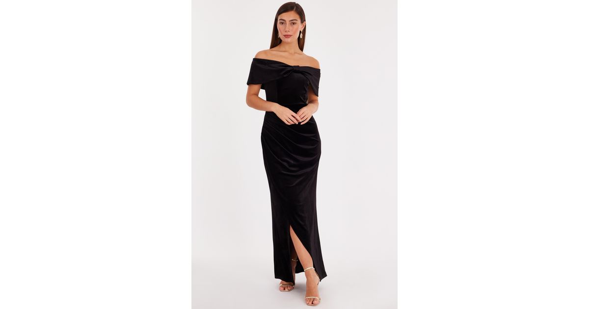 Quiz Black Velvet Bardot Dress Black Velvet Bardot Black Ruffle Dress  Embroidered Bardot Quiz