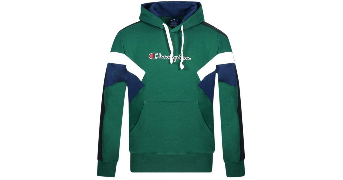 Champion Colour Block Logo Green Hoodie Cotton for Men | Lyst UK