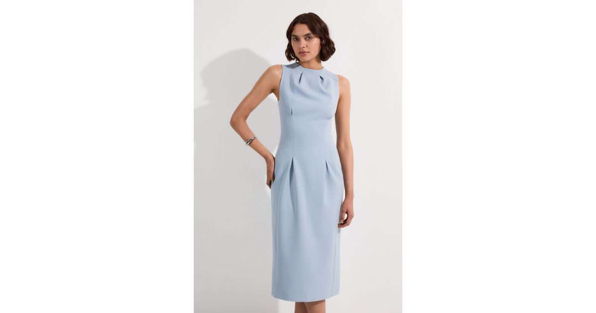 Karen Millen Structured Crepe Sleeveless Tailored Pencil Midi Dress in Blue  | Lyst UK
