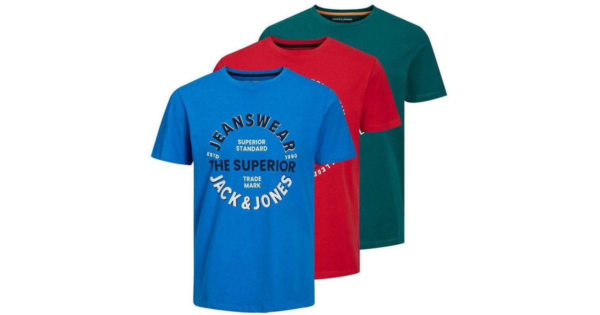 Jack & Jones Casual T-shirts O-neck Short Sleeve 3 Multi Pack Cotton in  Blue for Men | Lyst UK